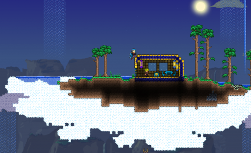 Looting a chest on a flying island
