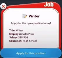 bitlife apply for writer position